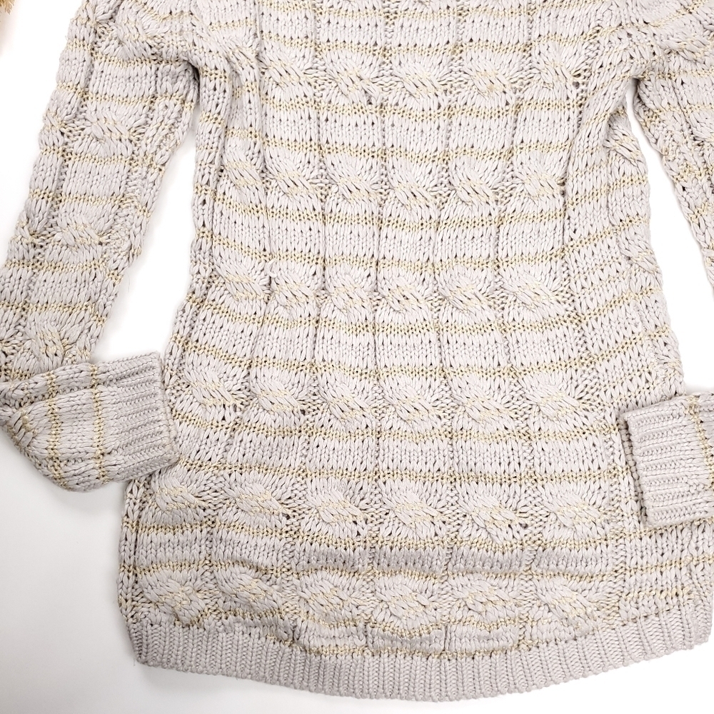 Karlie Tan Gold Striped Cable Knit Long Sweater Sz S - Picture 12 of 16